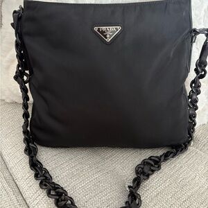 Prada Black Women's Nylon Chain Strap Shoulder/Crossbody Bag